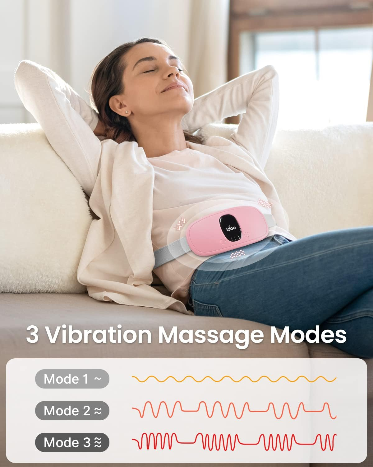 Period Cramp Relief Massager & Heating Pad for Period Cramps Portable Cordless Periods Cramps Relief Machine 3-Temp. & 4-Massage Mode Fast Heating Menstrual Period Pain Relief Device for Women.