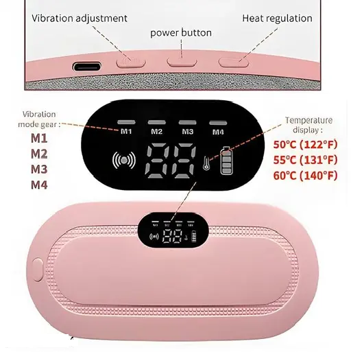 Portable Cordless Heating Pad for Menstrual Cramps Relief, Heating Pad for Stomach, 3-Speed Temperature Adjustment and 4-Speed Massage Modes, Back and Belly Heating Pad for Women(Pink)